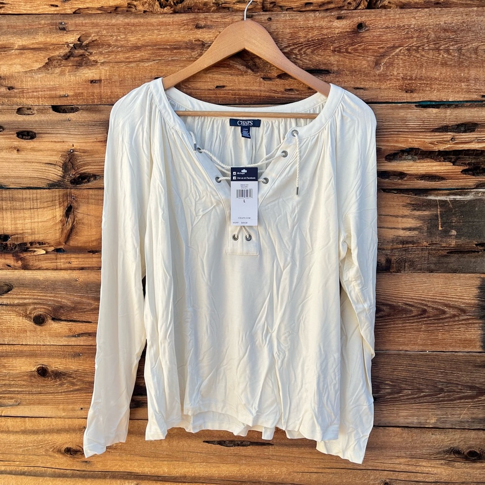 CHAPS | NWT Cream Off White Long Sleeve Blouse L
